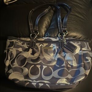 Coach Blue and Silver Shoulder Bag with Signature Style